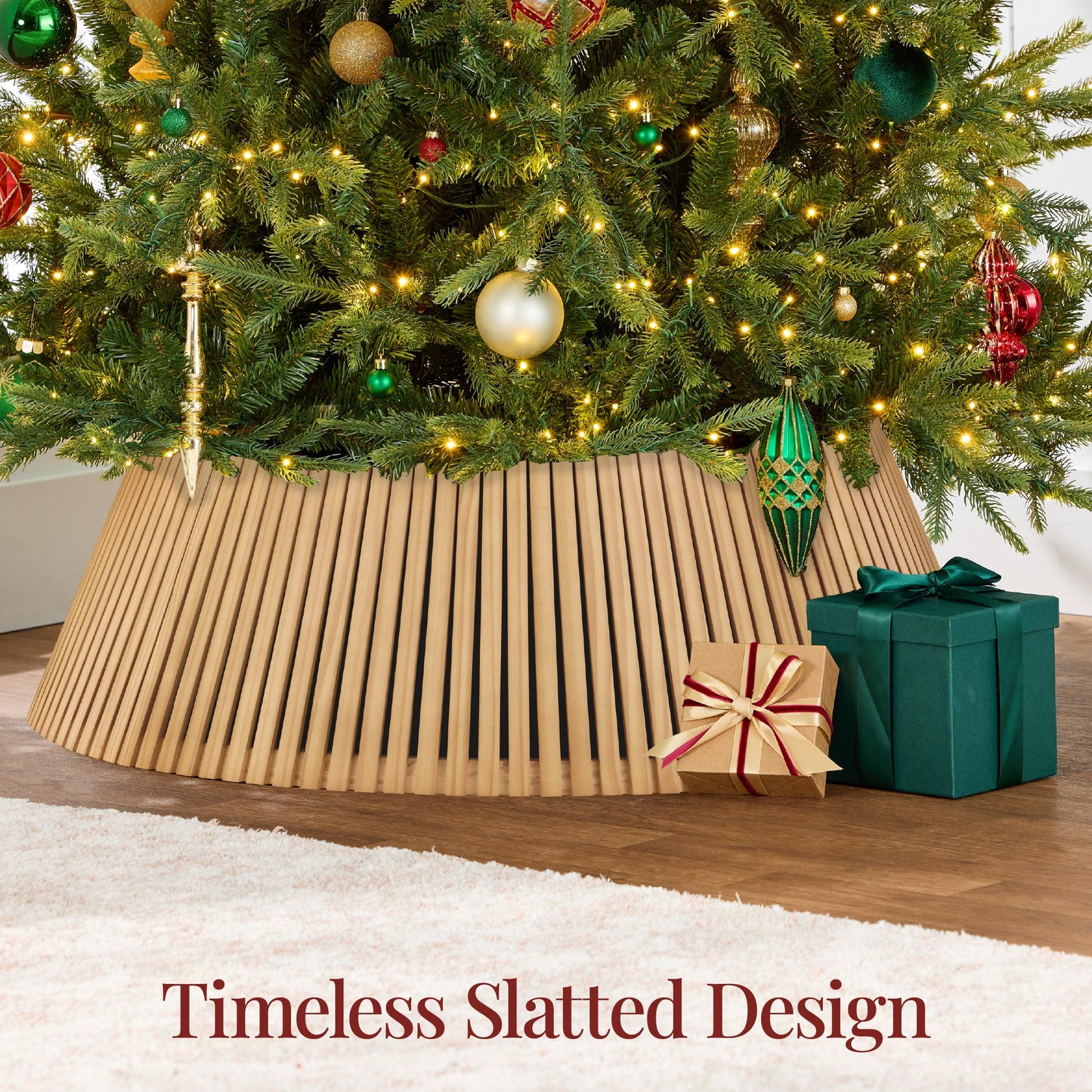 Christmas Tree Collar, Solid Wood Slatted Tree Accessory - 42in