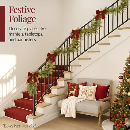 Pre-Lit Cedar Cypress Christmas Realistic Garland w/ Twinkling LEDs
