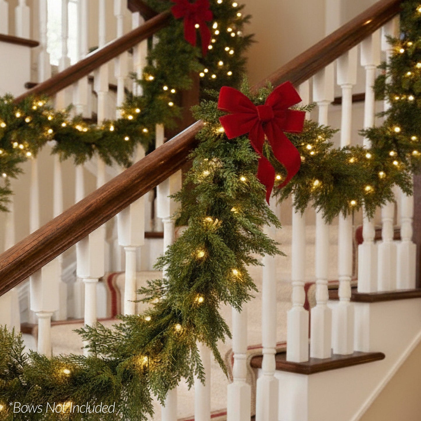 Pre-Lit Cedar Cypress Christmas Realistic Garland w/ Twinkling LEDs