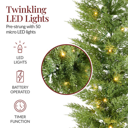 Pre-Lit Cedar Cypress Christmas Realistic Garland w/ Twinkling LEDs
