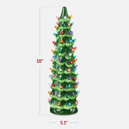 18in Ceramic Christmas Tree, Hand-Painted Holiday Decor w/ LED Lights