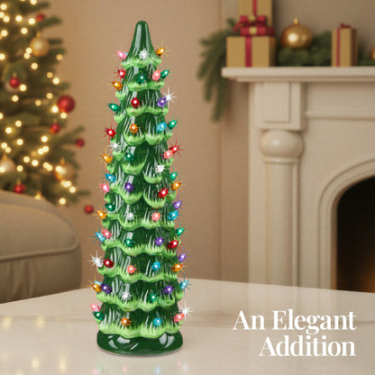18in Ceramic Christmas Tree, Hand-Painted Holiday Decor w/ LED Lights