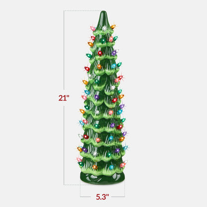 21in Ceramic Christmas Tree, Hand-Painted Holiday Decor w/ LED Lights