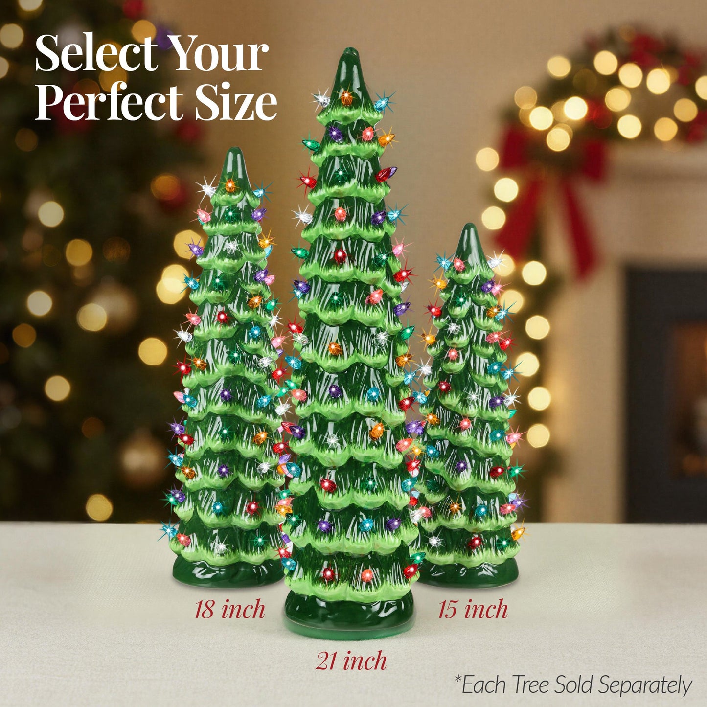 21in Ceramic Christmas Tree, Hand-Painted Holiday Decor w/ LED Lights