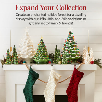 21in Ceramic Christmas Tree, Hand-Painted Holiday Decor w/ LED Lights