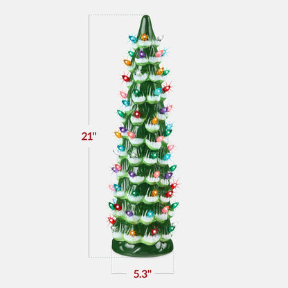 21in Ceramic Christmas Tree, Hand-Painted Holiday Decor w/ LED Lights