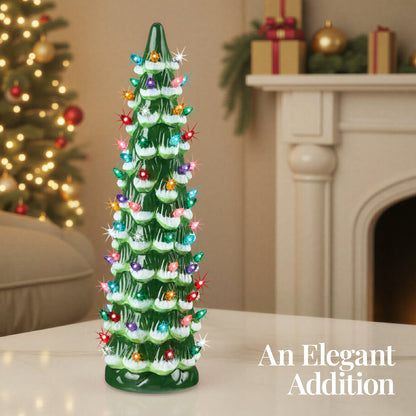 21in Ceramic Christmas Tree, Hand-Painted Holiday Decor w/ LED Lights