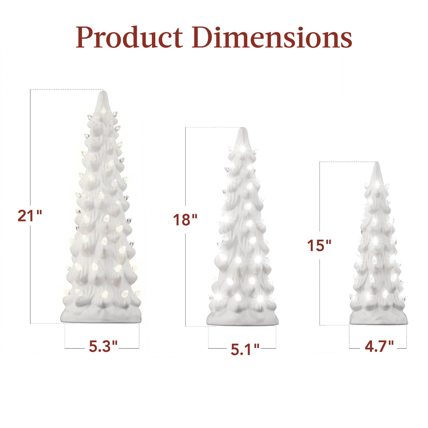 Set of 3 XL Pre-Lit Ceramic Tabletop Christmas Trees