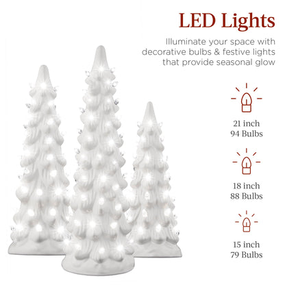 Set of 3 XL Pre-Lit Ceramic Tabletop Christmas Trees