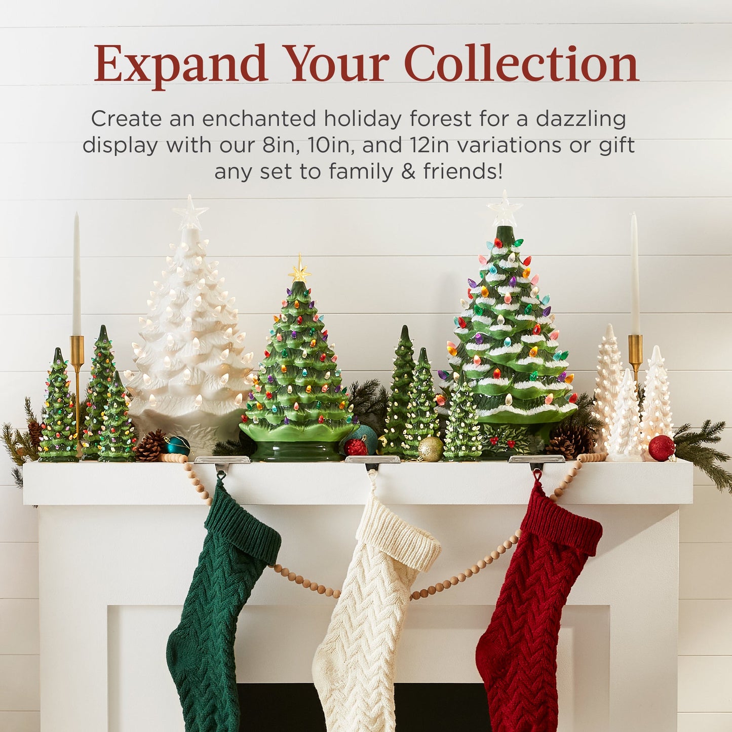 Set of 3 XL Pre-Lit Ceramic Tabletop Christmas Trees