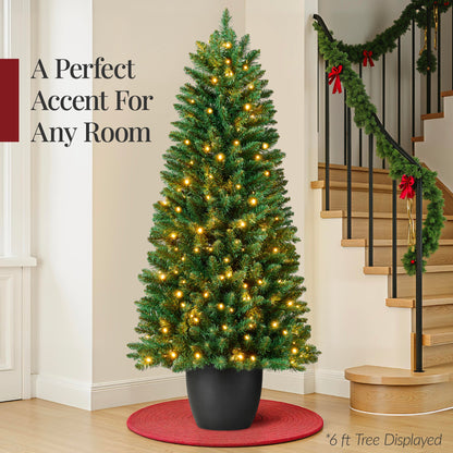 Pre-Lit Potted Christmas Tree w/ Twinkling White LEDs