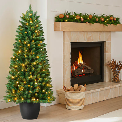 Pre-Lit Potted Christmas Tree w/ Twinkling White LEDs