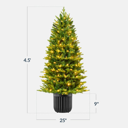 Pre-Lit Potted Christmas Tree w/Twinkling White & Multi LEDs