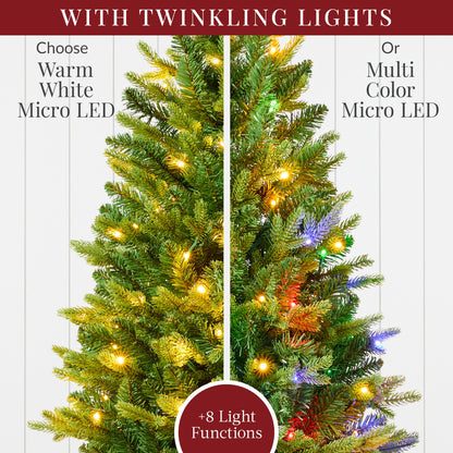 Pre-Lit Potted Christmas Tree w/Twinkling White & Multi LEDs