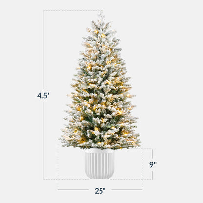 Pre-Lit Potted Flocked Christmas Tree w/Twinkling White & Multi LEDs