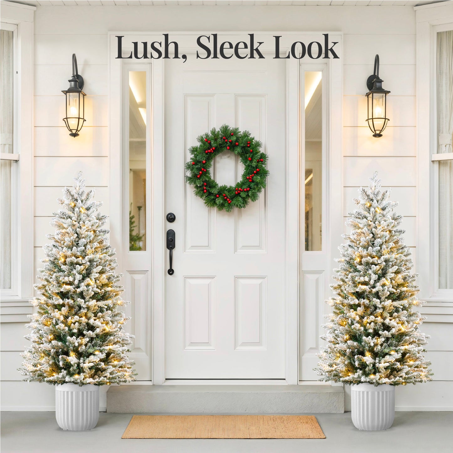 Pre-Lit Potted Flocked Christmas Tree w/Twinkling White & Multi LEDs