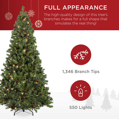 Pre-Lit Pre-Decorated Christmas Tree w/ Pinecones