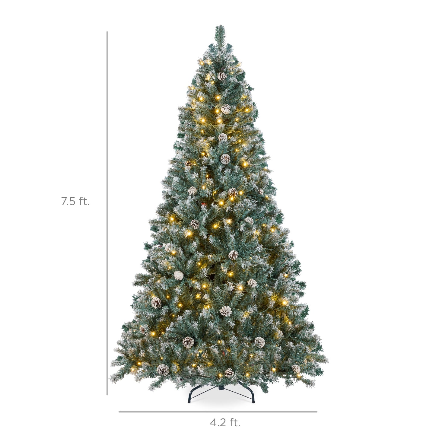 Pre-Lit Pre-Decorated Christmas Tree w/ Flocked Tips, Pinecones