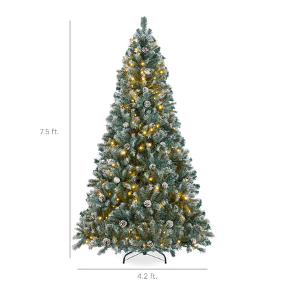 Pre-Lit Pre-Decorated Christmas Tree w/ Flocked Tips, Pinecones