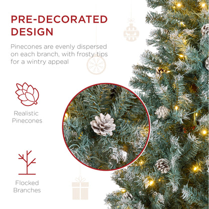 Pre-Lit Pre-Decorated Christmas Tree w/ Flocked Tips, Pinecones
