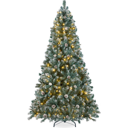 Pre-Lit Pre-Decorated Christmas Tree w/ Flocked Tips, Pinecones
