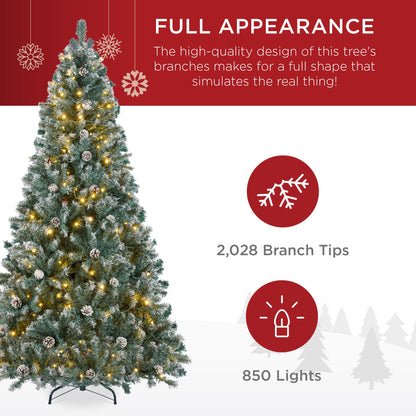 Pre-Lit Pre-Decorated Christmas Tree w/ Flocked Tips, Pinecones