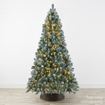 Pre-Lit Pre-Decorated Christmas Tree w/ Flocked Tips, Pinecones