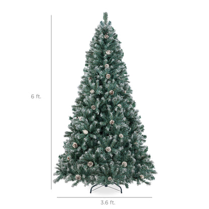 Pre-Decorated Christmas Tree w/ Pinecones, Flocked Branch Tips