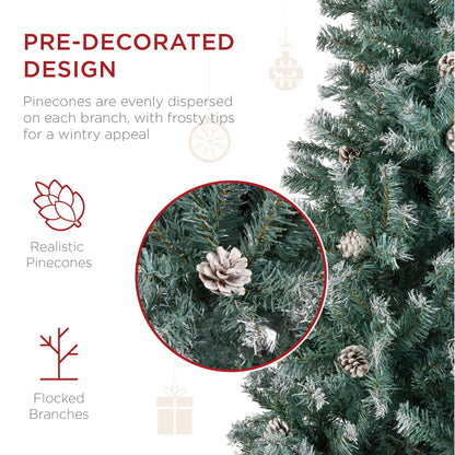 Pre-Decorated Christmas Tree w/ Pinecones, Flocked Branch Tips