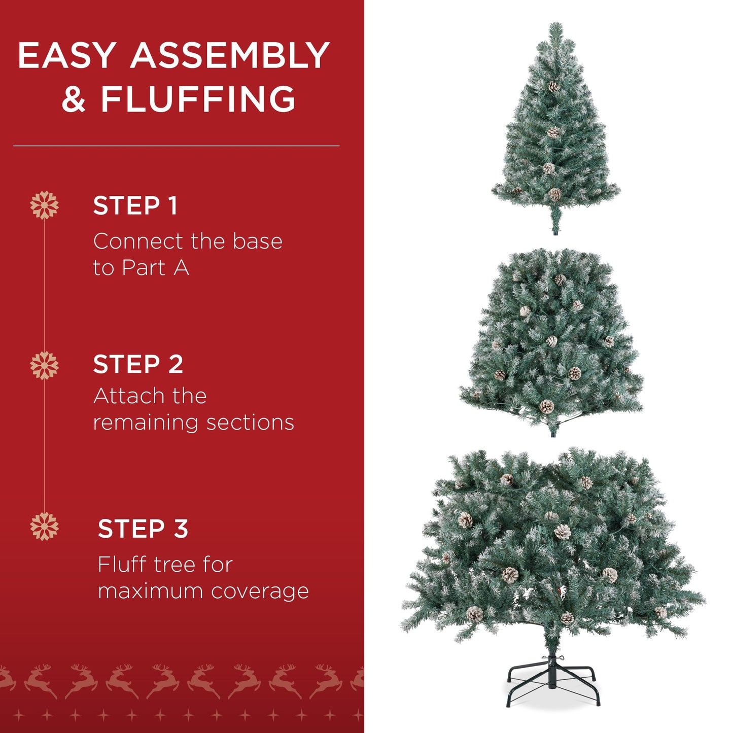 Pre-Decorated Christmas Tree w/ Pinecones, Flocked Branch Tips