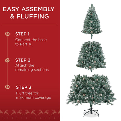 Pre-Decorated Christmas Tree w/ Pinecones, Flocked Branch Tips
