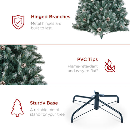 Pre-Decorated Christmas Tree w/ Pinecones, Flocked Branch Tips