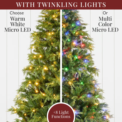 Pre-Lit Cedar Cypress Christmas Tree w/ Twinkling Lights
