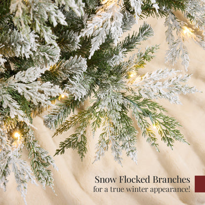 Pre-Lit Flocked Cedar Cypress Christmas Tree w/ Twinkling Lights