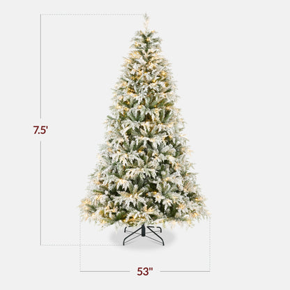 Pre-Lit Flocked Cedar Cypress Christmas Tree w/ Twinkling Lights