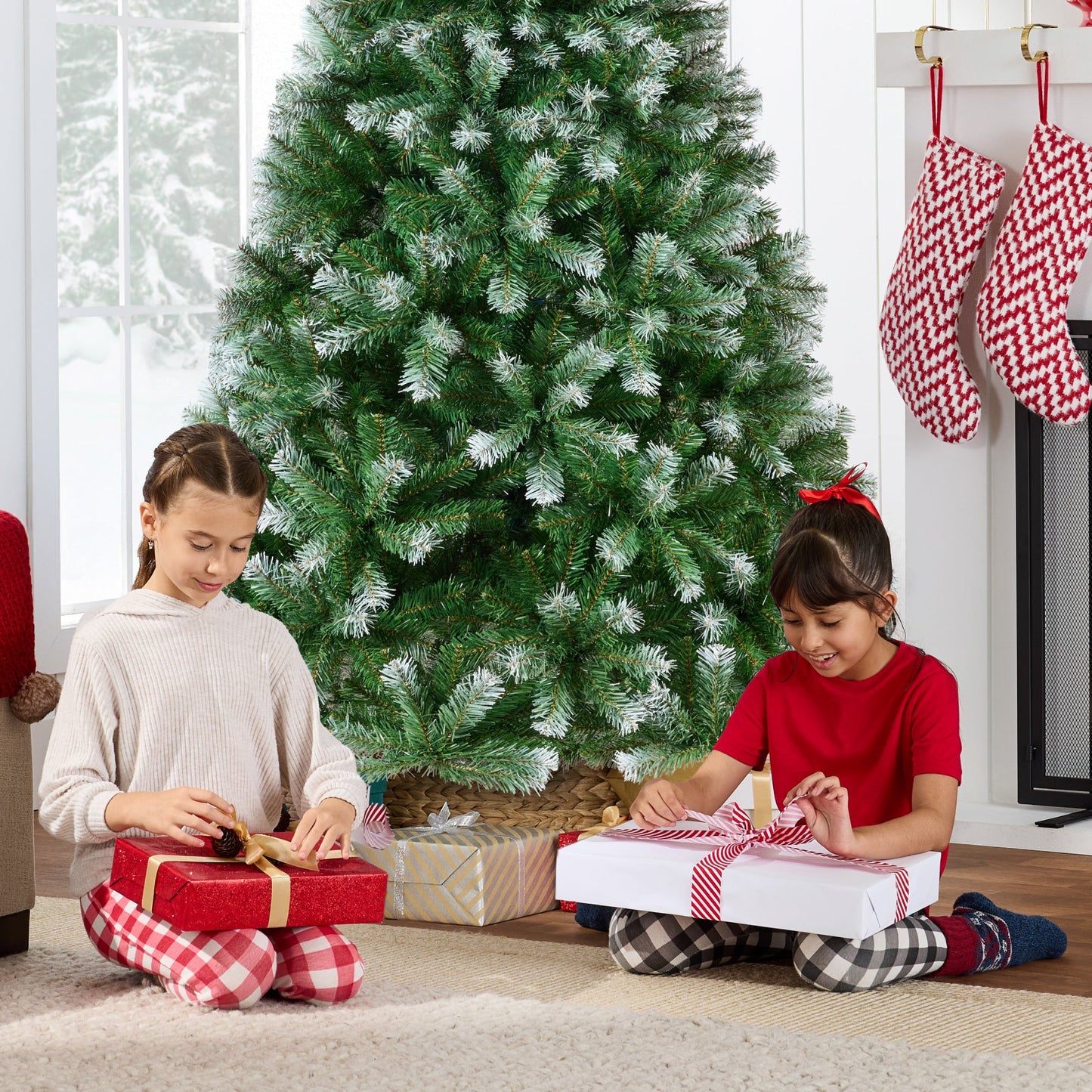 Artificial Frosted Pine Christmas Tree, Unlit Pine Design w/Easy Assembly