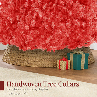 Artificial Red Christmas Tree, Unlit Pine Design w/Easy Assembly