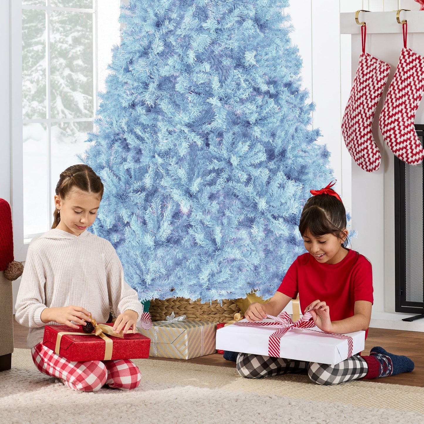 Artificial Baby Blue Christmas Tree, Unlit Pine Design w/Easy Assembly