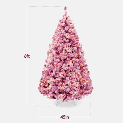Pre-lit Christmas Tree, Snow Flocked Holiday Decor w/Twinkle Lights