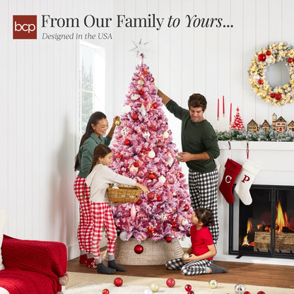 Pre-lit Christmas Tree, Snow Flocked Holiday Decor w/Twinkle Lights