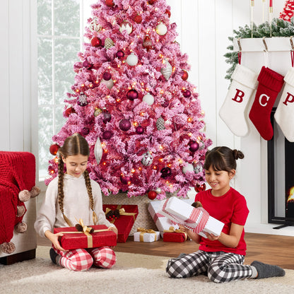 Pre-lit Christmas Tree, Snow Flocked Holiday Decor w/Twinkle Lights