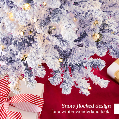 Pre-lit Christmas Tree, Snow Flocked Holiday Decor w/Twinkle Lights
