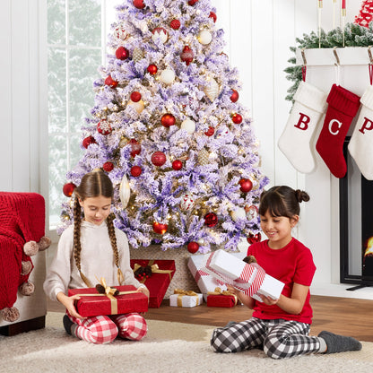 Pre-lit Christmas Tree, Snow Flocked Holiday Decor w/Twinkle Lights