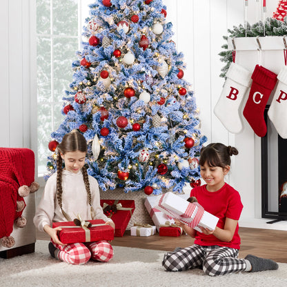 Pre-lit Christmas Tree, Snow Flocked Holiday Decor w/Twinkle Lights