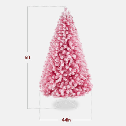 Snow Flocked Colorful Artificial Pine Christmas Tree w/ Foldable Metal Base