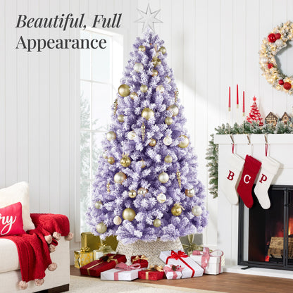 Snow Flocked Colorful Artificial Pine Christmas Tree w/ Foldable Metal Base