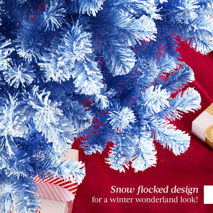 Snow Flocked Colorful Artificial Pine Christmas Tree w/ Foldable Metal Base