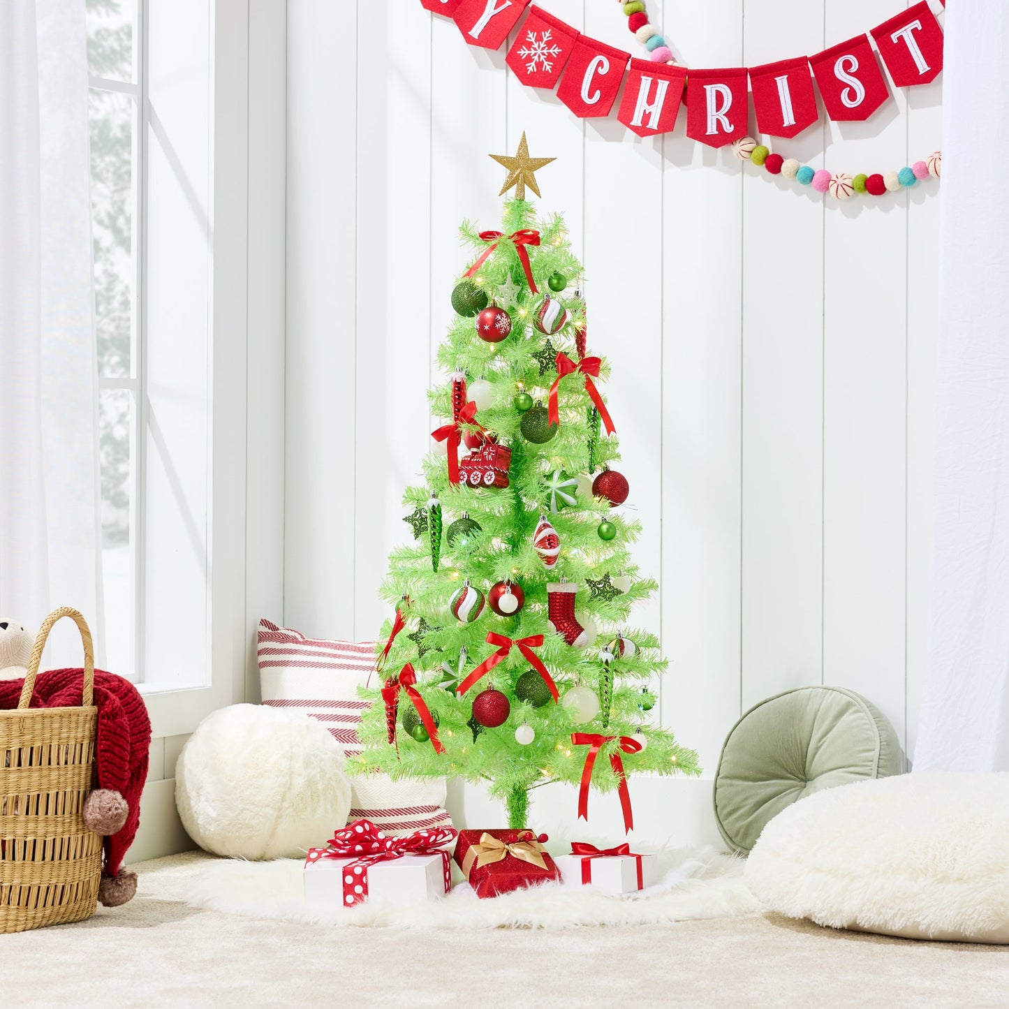 Pre-lit Colorful Mini Spruce Christmas Tree w/ LED Lights - 4ft