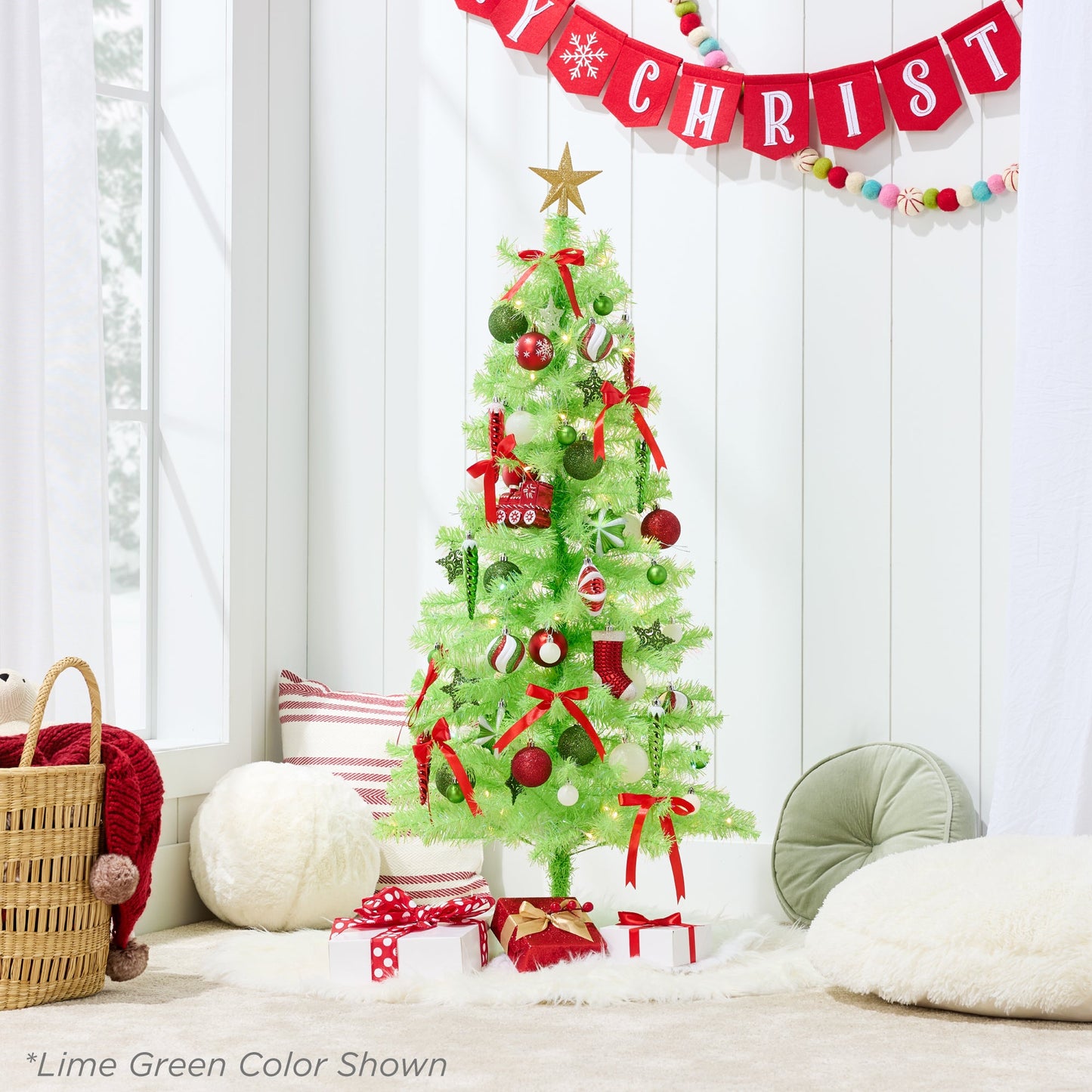 Pre-lit Colorful Mini Spruce Christmas Tree w/ LED Lights - 4ft