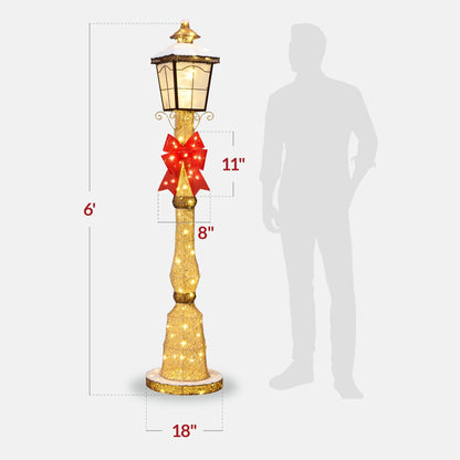 Pre-lit 6ft Christmas Lamppost Decoration with Lighted Bow